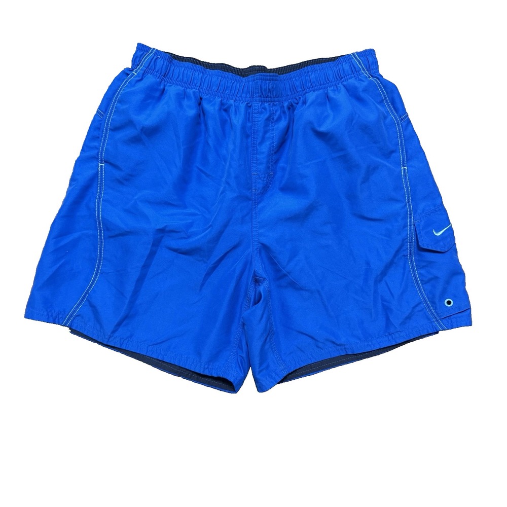 Nike Shorts Swim Trunks Blue Cargo Embroidered Pockets Logo Men's Size XL